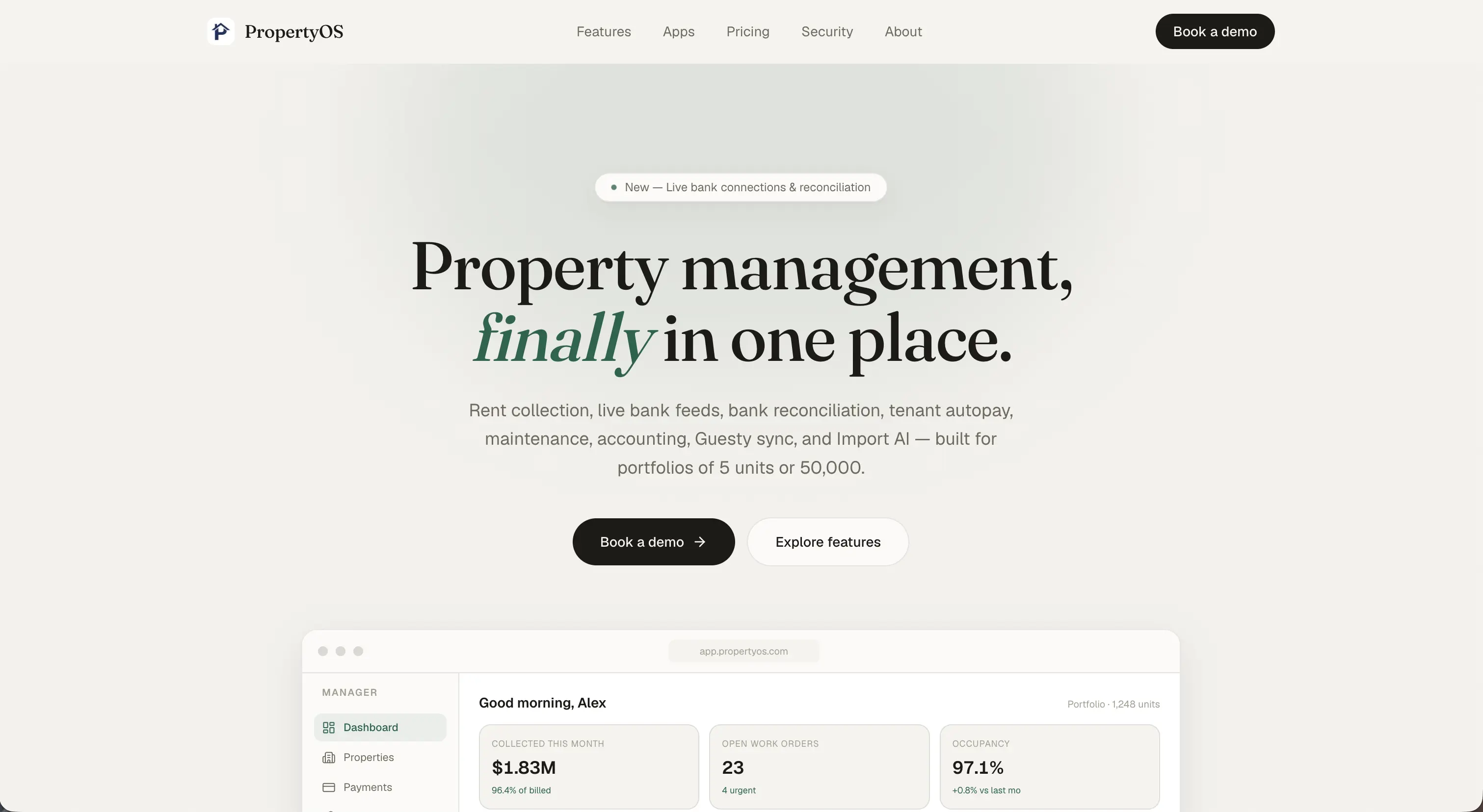 PropertyOS marketing landing page